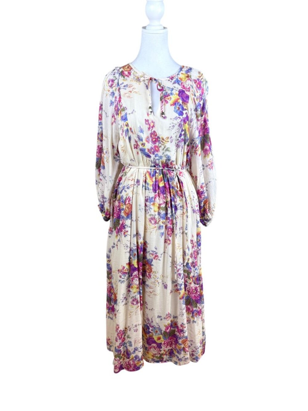 Auguste Maxi Dress Cotton Blend Floral Cottagecore Romantic Beige Multi (M) - Picture 3 of 10